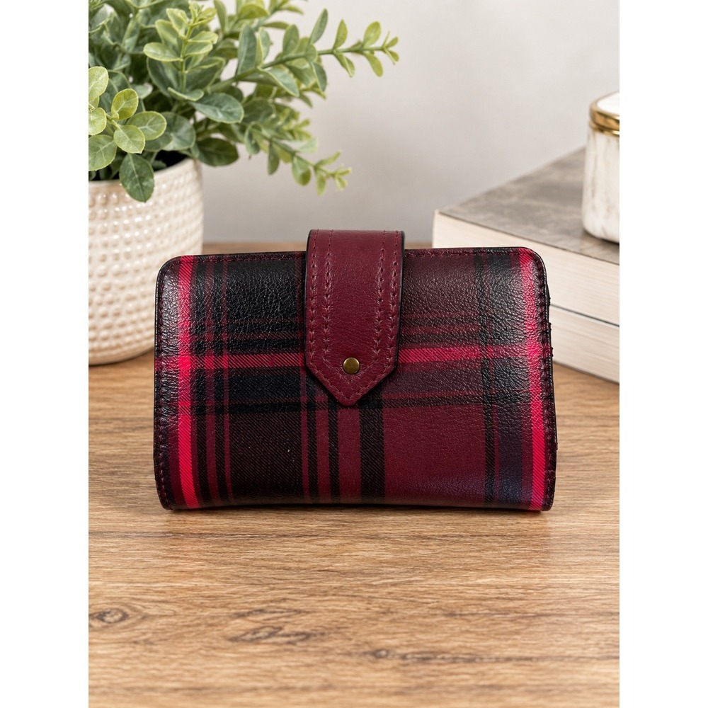 Red Black Plaid Bifold Wallet Kiss Lock Coin Pouch Faux Leather Preppy Accessory